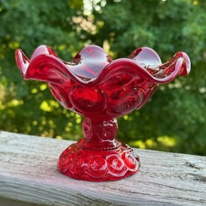 Moon and Star Ruby Red Ruffled Compote Wright