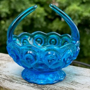 Moon and Star Colonial Blue Split Handle Basket 6"