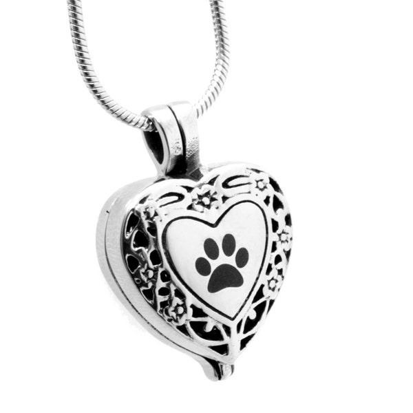 Paw Print Heart Locket Urn for Ashes, Cat Dog Ash Memorial Keepsakes, Pet Cremation Jewelry, Dog Ashes Necklace, Pawprint Necklace for Ashes