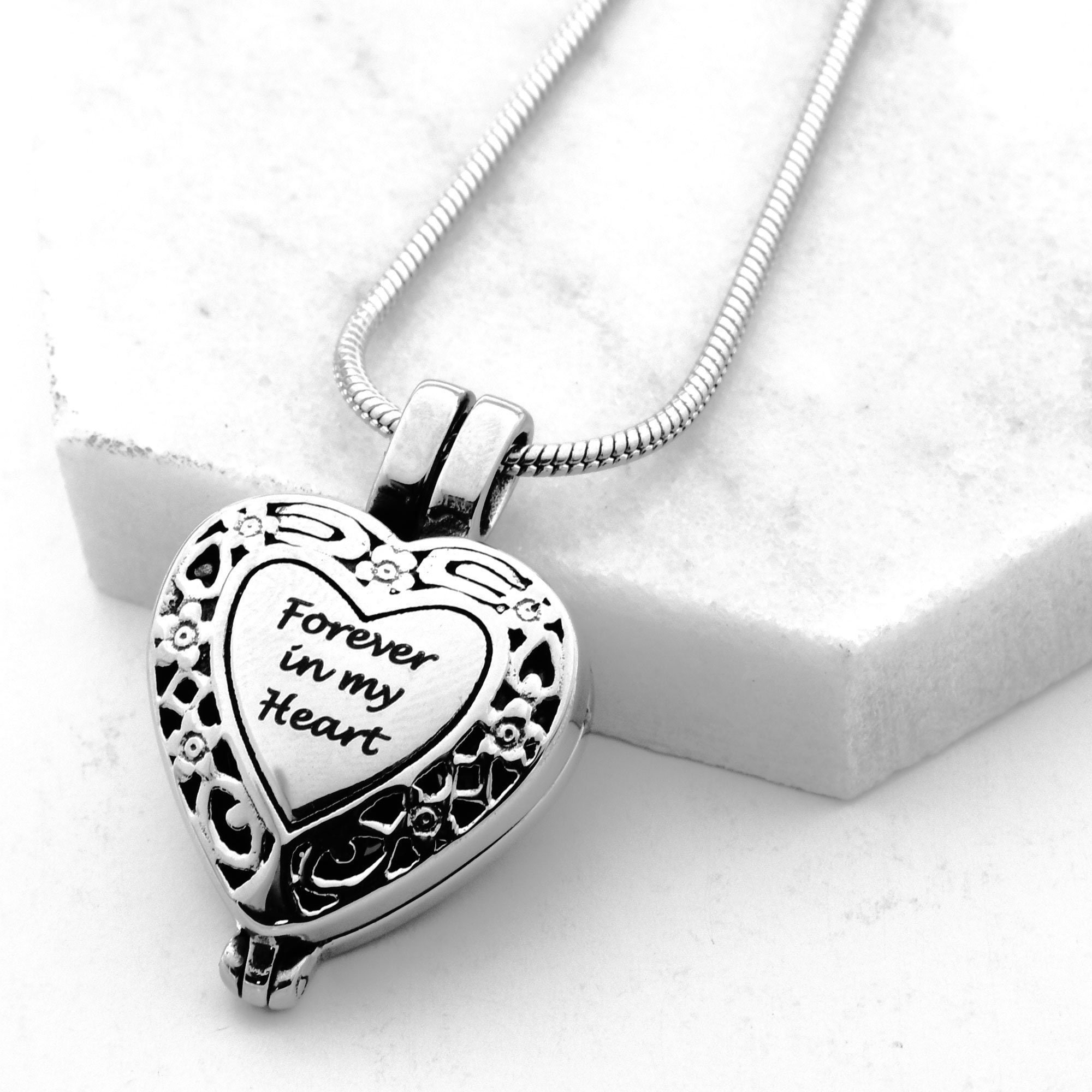 Personalized Heart Locket Urn, Custom Stainless Steel Ashes Holder, Womens Forever in My Heart Cremation Jewelry, Mini Urn Ashes Necklace