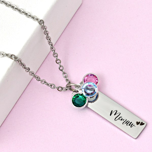 Personalized Memaw Jewelry Bar Necklace for Mother’s Day Custom Name Charm for Women Christmas Gift for Grandma Grandkids Birthcharms