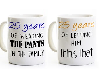 25th Anniversary Gift - Couples Coffee Mugs Cups - His and Hers Coffee Mugs - 25 Years Married - Silver Wedding Anniversary Mugs