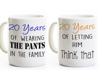 20th Anniversary Gift - Humorous Couples Coffee Mugs Cups - His and Hers - 20 Years Married - Wedding Anniversary - Twentieth