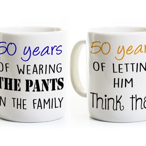 50th Anniversary Gift - His and Her Personalized Coffee Mugs - 50 Years Married - Golden Wedding Anniversary Gift Idea Set - Funny, Humor
