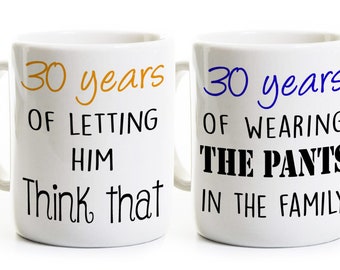 30 Year Wedding Anniversary Gift - Couples Coffee Mugs Cups - 30 Years Married - Mug Set