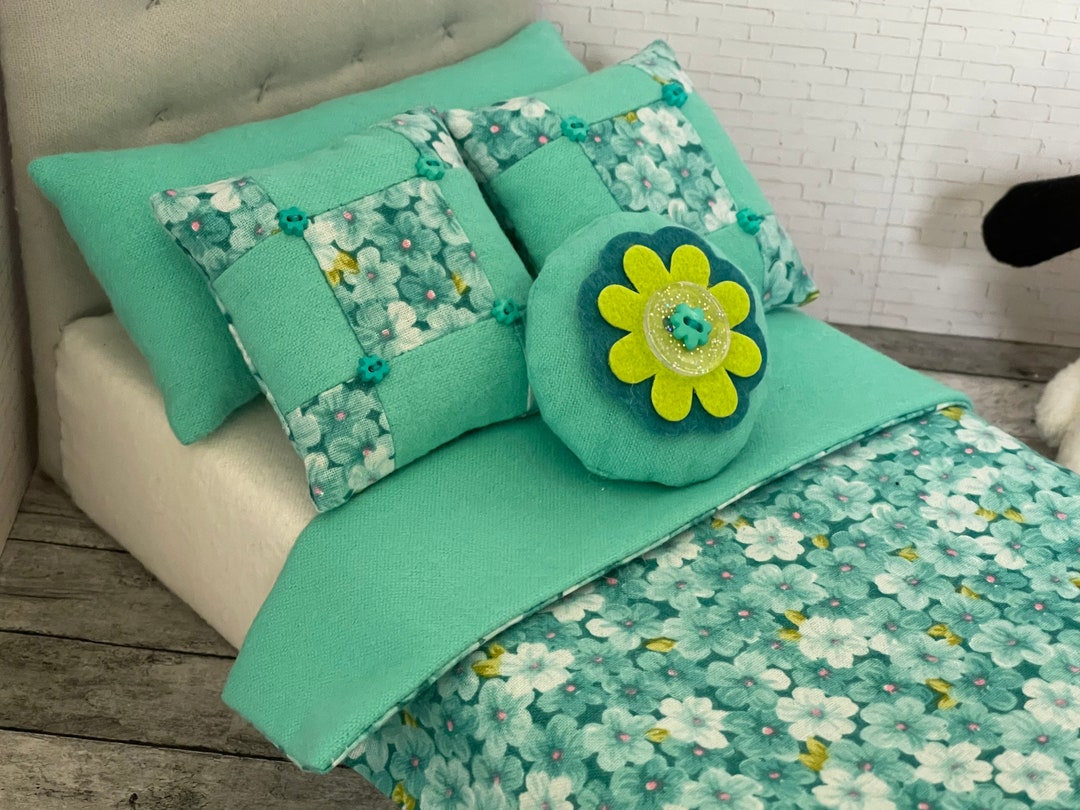 16 Doll Blanket and Pillow Set Turquoise Floral for Etsy