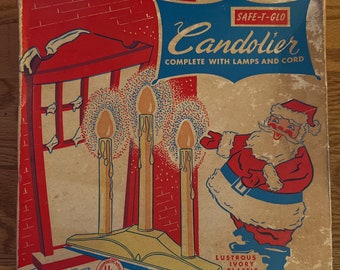 Vintage Safe T Glo Christmas Candolier original packaging Santa graphics lights