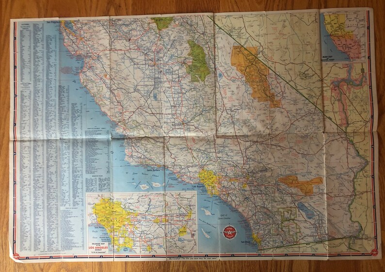 Vintage California road map Flying A Ethyl pamphlet tourist 1960s