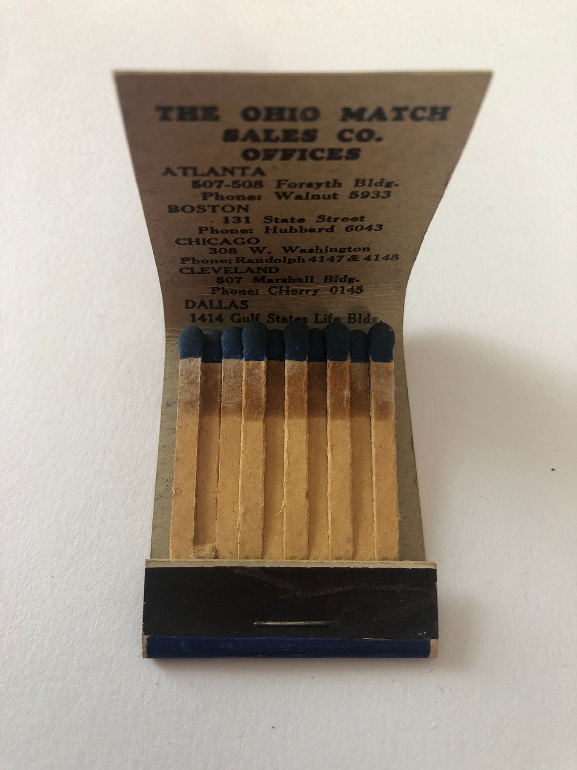 Vintage Ohio Match Company Matchbook book of matches blue and Etsy