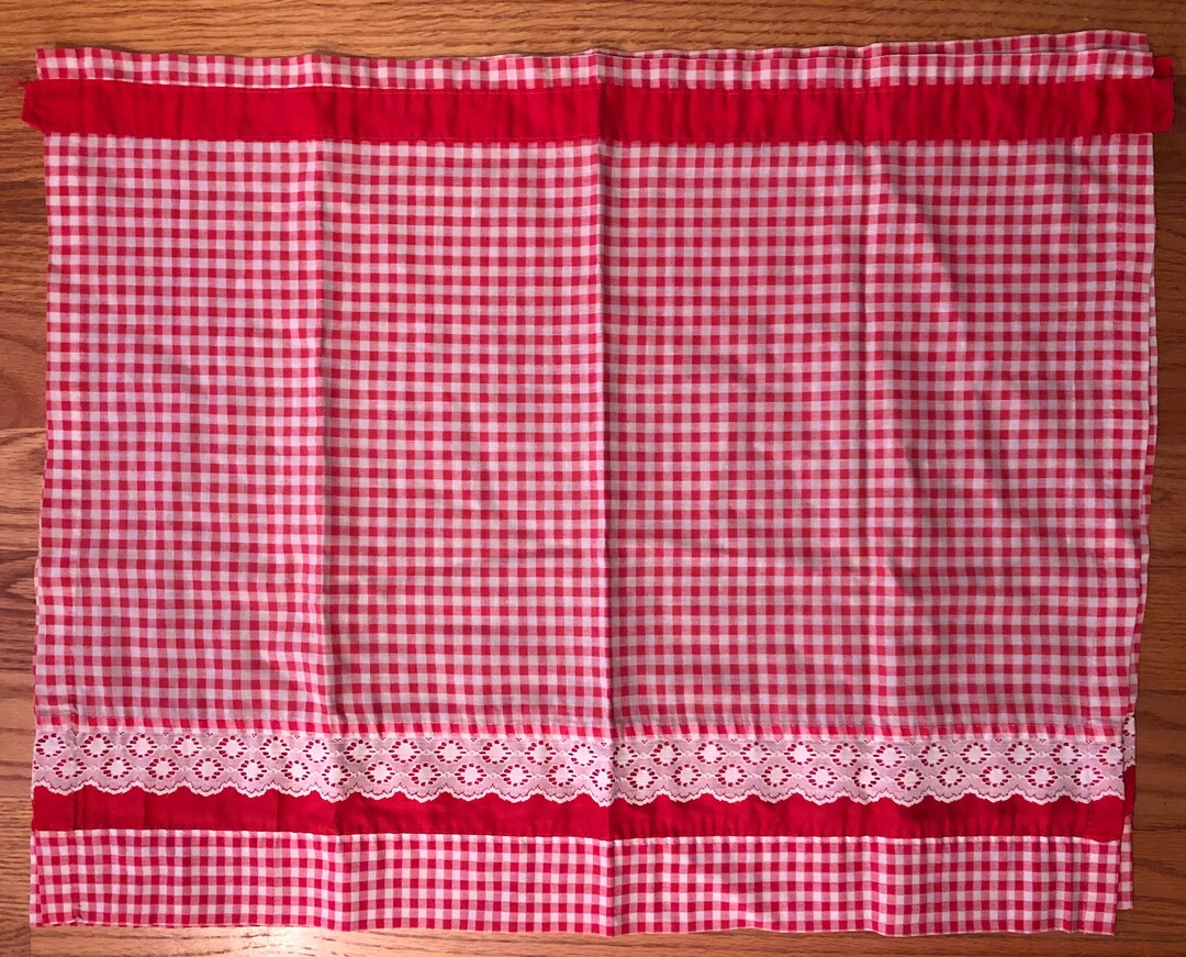 Vintage Red Gingham Kitchen Curtain Set Valance 17 Curtain Set - Etsy