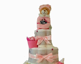 Magnifique gâteau de couche-Diaper cake  pour fille