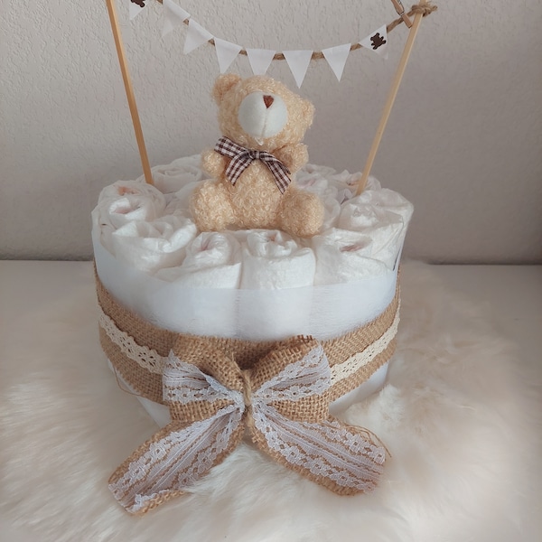 Joli  petit gâteau de couche  "Bébé ourson"