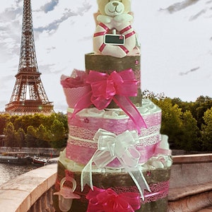 Un  joli gâteau de couche fille de couleur  rose