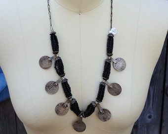 Vintage Moroccan silver coin and beads tribal Boho necklace