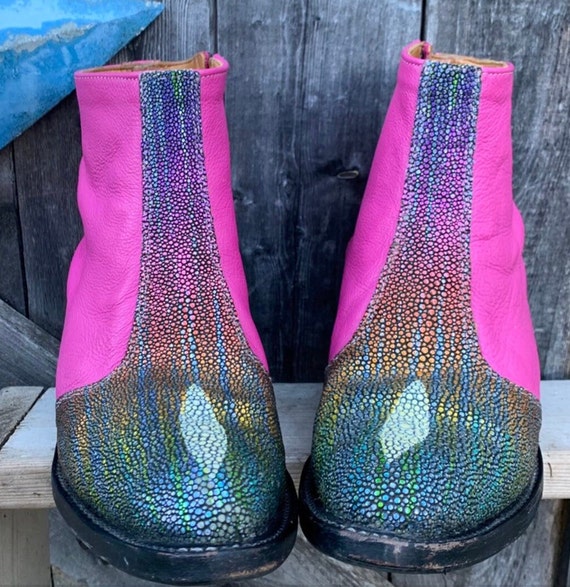 Custom made Chelsea’s boot in Hot Pink and Rainbow