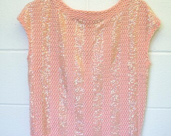 1950s Pink beaded and sequined sleeveless evening top, Ladies  size small - medium Vintage top