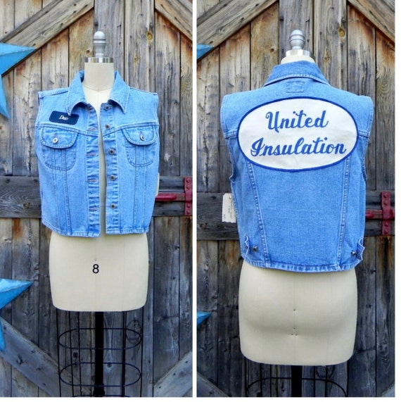 Vintage 1980's blue denim vest with large back pa… - image 3