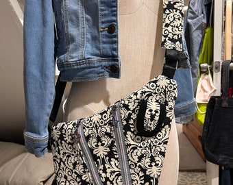Black & Cream crossbody travel sling bag