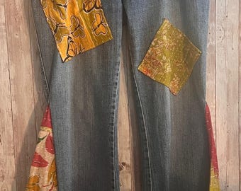 Hippie Festival Jeans upcycled with Vintage Kantha Flare