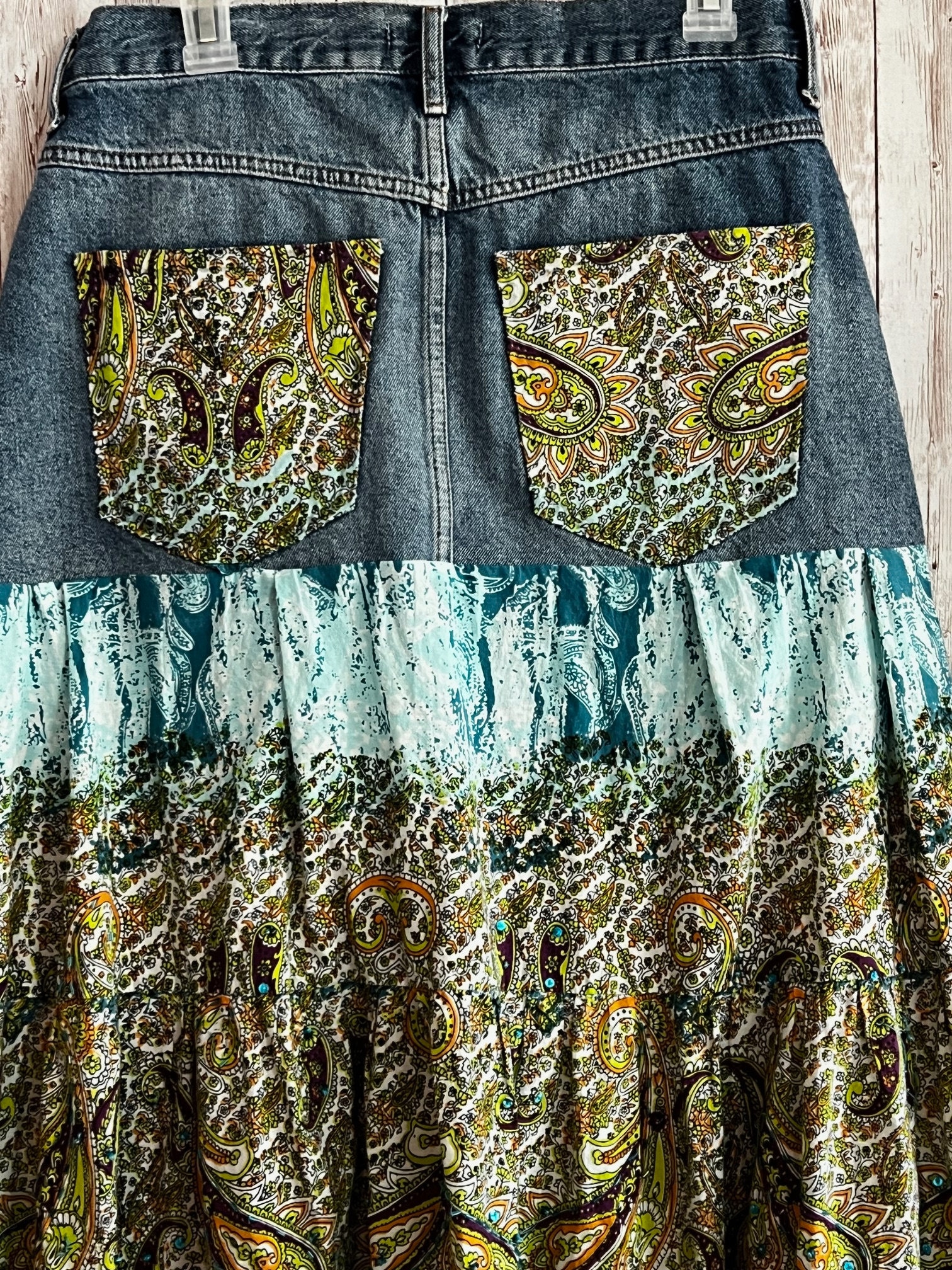 Boho Upcycled Denim Maxi Skirt. Gypsy, One of a Kind - Etsy