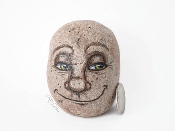 Painted Rock Stone Creepy Face Garden - Smiling Stone Face Garden Ornament Painted Rock Stone Creepy Face Garden - Smiling Stone Face Garden Ornament