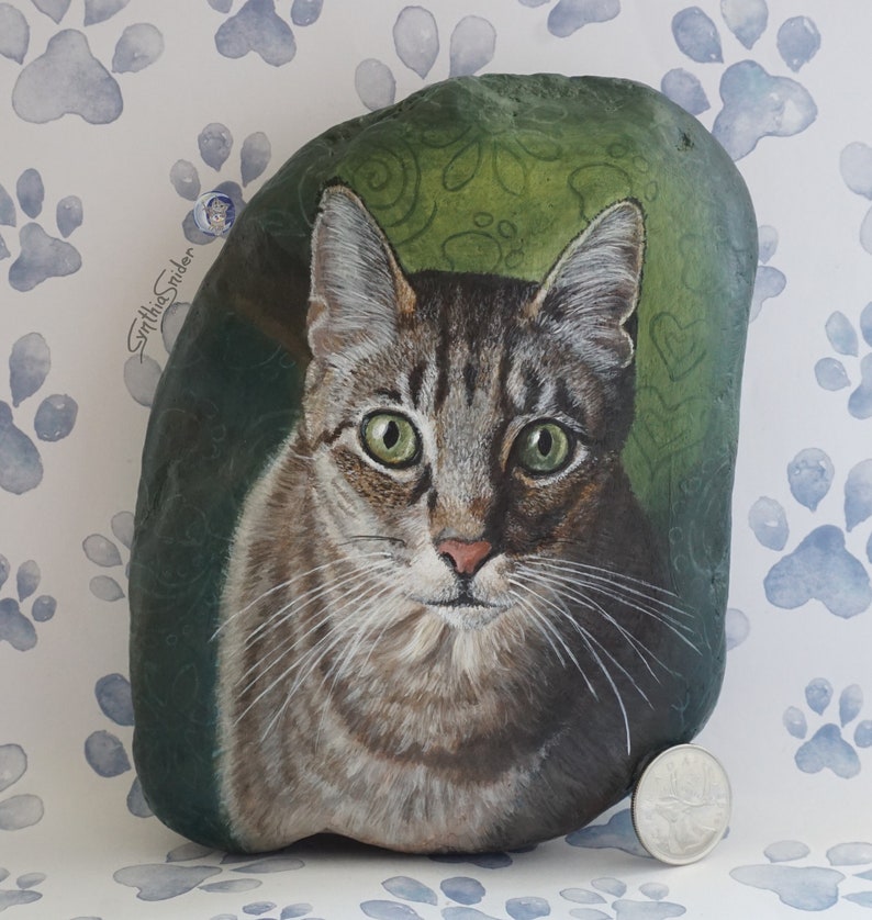 Pet portrait, 6 x 6 rock painted, cat portrait, cat memorial painting, custom rock, pet memorial, painted rock, personalized pet portrait image 7