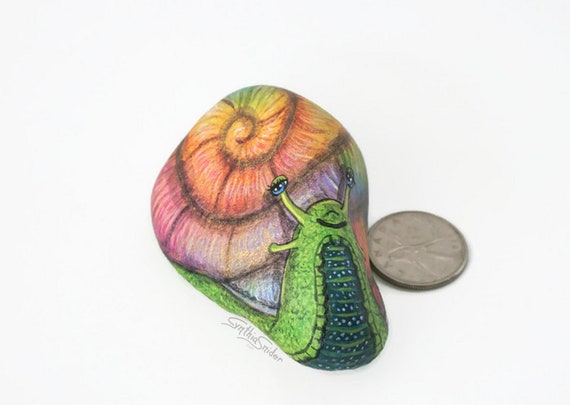 Painted rock, painted stone, snail art, cute, rainbow snail, snail stone,snail painted rock, garden decor, fairy garden, snail painted stone