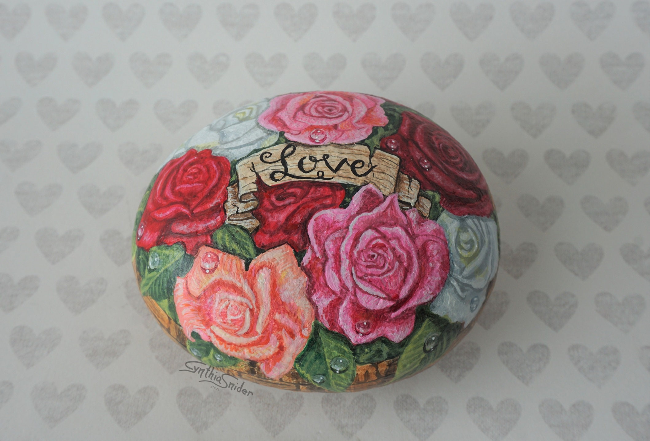 Painted stone Valentine rock rose painted rock flower | Etsy