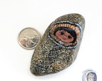 Papoose painted rock, Inuit baby, Indigenous child, hand painted rock, First Nations, cute baby rock, Native American baby, natural rock art