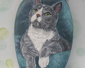 Custom Pet portrait, Cat hand-painted on a 6" x 6 rock, Memorial painting, Personalized art