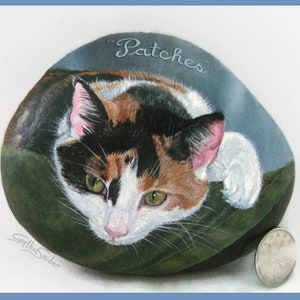 Pet portrait, 6 x 6 rock painted, cat portrait, cat memorial painting, custom rock, pet memorial, painted rock, personalized pet portrait image 1