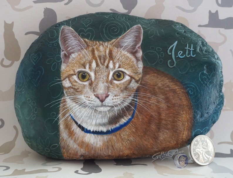 Pet portrait, 6 x 6 rock painted, cat portrait, cat memorial painting, custom rock, pet memorial, painted rock, personalized pet portrait image 6