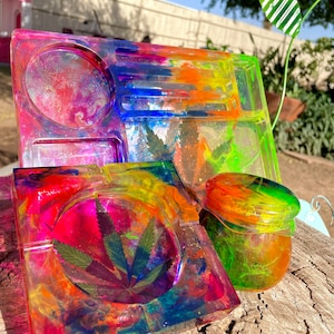 Rolling tray, ashtray and herb holder- Custom set style Acid Drip