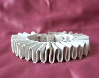 White Vegan Leather Mini Clown Collar: Elizabethan Ruff, jester