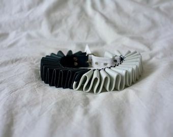 Mini Clown Collar: Black & White Vegan Leather Elizabethan Ruff