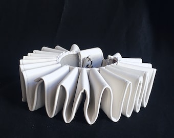 White Vegan Leather Clown Ruff: Elizabethan Collar, Club Kid Costume