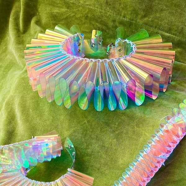 Iridescent PVC Clown Collar: Elizabethan Ruff, Club Kid, drag