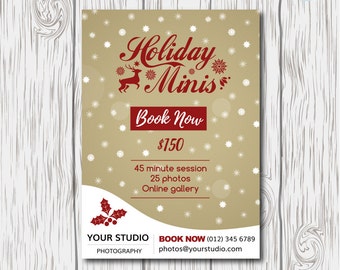 Holiday Mini Session Template Photographers, Photography Marketing Board, Christmas Minis, 5x7" Digital Card,Photography Marketing Template