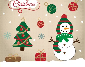 Christmas Clipart, Merry Christmas Snowman Clipart, Bauble Clipart, Christmas Tree Clipart, Snowflake Clipart, Snow, Christmas Gift Clipart