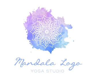 Mandala Logo, Watercolor Logo, Yoga Logo, Flower Logo, Healing Logo, Photography, Bohemian Logo, Doula Logo,Blue, Purple, Premade Logo,OOAK