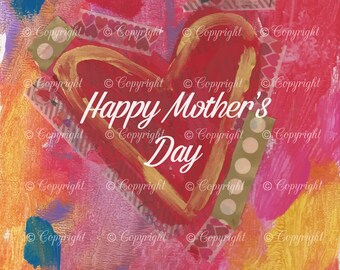 Colorful Mother's Day Background, Digital Card, E-card, Mother's Day Clipart, Heart, Happy Mother's Day, Painted, Digital Clipart,Red,Yellow