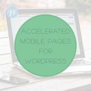 May include: A laptop computer with a green circle on the screen that says "Accelerated Mobile Pages for WordPress".