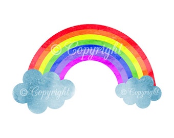 Rainbow Watercolor Clipart, Rainbow Clipart, Digital Clipart, Rainbow Background, Cloud, Scrapbooking Clipart,Childrens Clipart,Kids Clipart