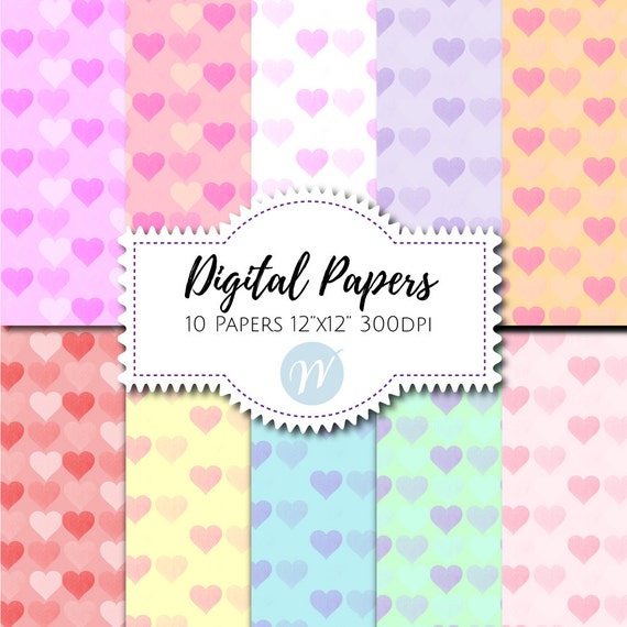 Heart Digital Papers Heart Backgrounds Valentines Digital Etsy