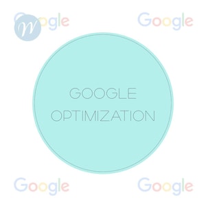 Peut inclure: Un cercle bleu clair avec un contour blanc et le texte "GOOGLE OPTIMIZATION" en noir.