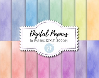 Watercolor Digital Papers, Watercolor Backgrounds, Watercolor Textures, Scrapbooking Clipart, Rainbow Colors, Painted Backgrounds