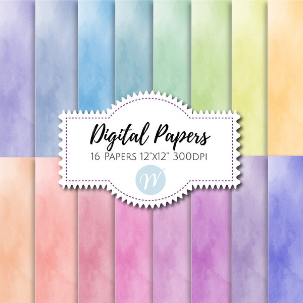 Watercolor Digital Papers, Watercolor Backgrounds, Watercolor Textures, Scrapbooking Clipart, Rainbow Colors, Painted Backgrounds