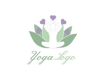 Yoga Logo, Lotus Logo, Meditation Logo, Zen Logo, Yoga Heart Logo, Flower Yoga Logo, Purple Logo, Green Logo, Premade Logo, Logo Design