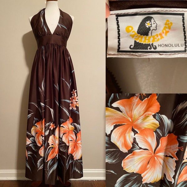 70's/80's Multicolor Hawaiian Floral Halter Maxi Dress by Tori Richards main image 0