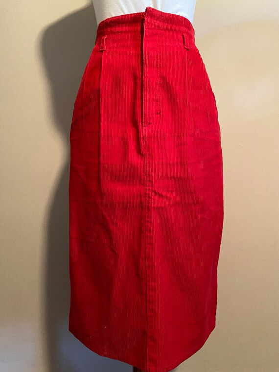 1980’s Red High Waist Corduroy Pencil Skirt - image 5